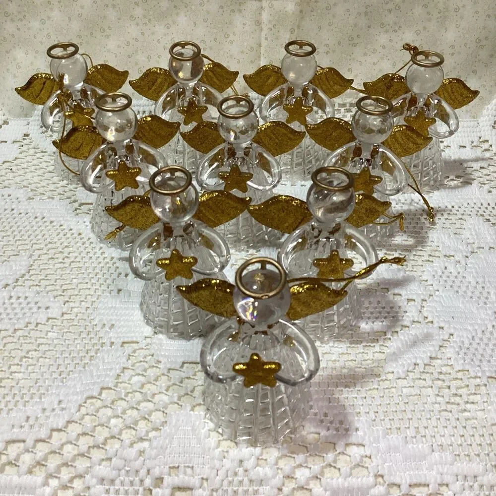 Angel Ornament 10 Figurines Acrylic Gold Tone Wings Light Insert / Covers
